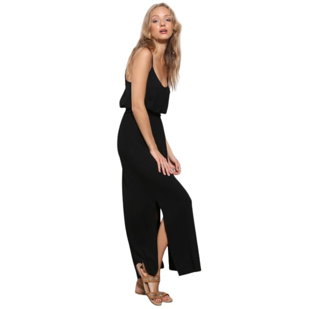 Jersey Strap Back Slit Maxi Dress in Black - Picture 4 of 4